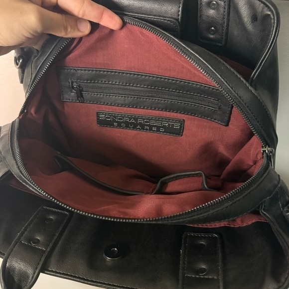 NWOT Sondra Roberts Squared Black Vegan Leather Pearl Quilted Purse Crossbody - Picture 6 of 14